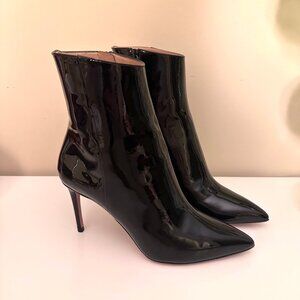 Aquazzura Black Italian Patent Leather Alma Heeled Pointed Toe Bootie Size 36.5